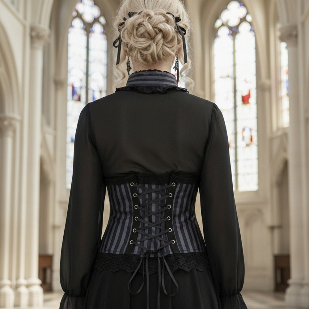 Black Sheer Blouse with Corset Detail